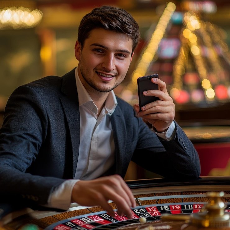 Tampilan papan French Roulette dengan penempatan taruhan dan roda putar